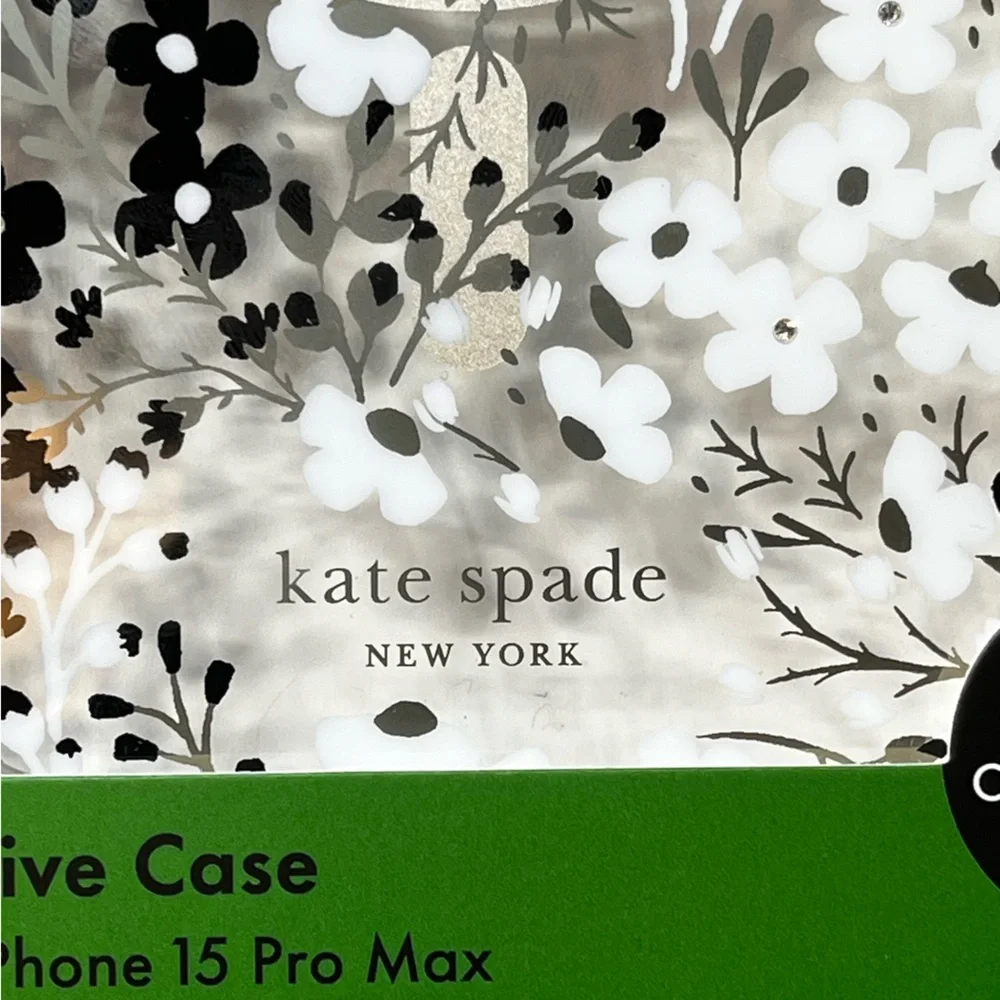 Kate Spade iPhone 15 Pro Max Protective Case Black White Clear Floral NIB